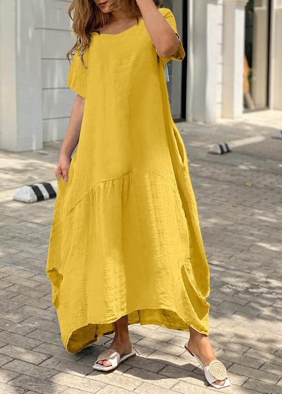 White O Neck Patchwork Cotton Long Dress Summer