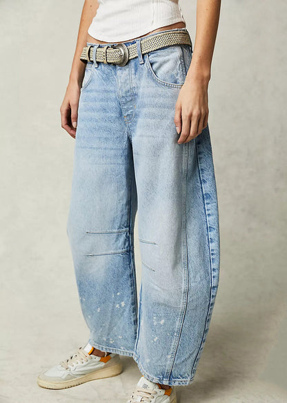 Modern Blue Pockets High Waist Denim Crop Pants Summer