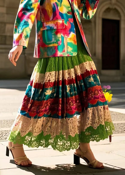 Polychrome Hollow Out Exra Large Hem Lace Skirt Spring