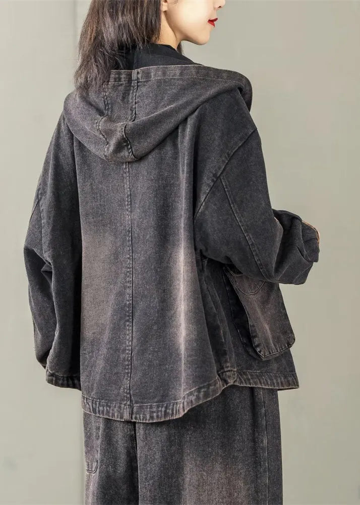 Art Black Oversized Patchwork Hooded Jacket Spring