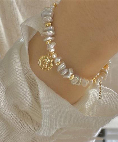 Art Gold Hand Pearl Small Bits of Silver Charm Bracelet