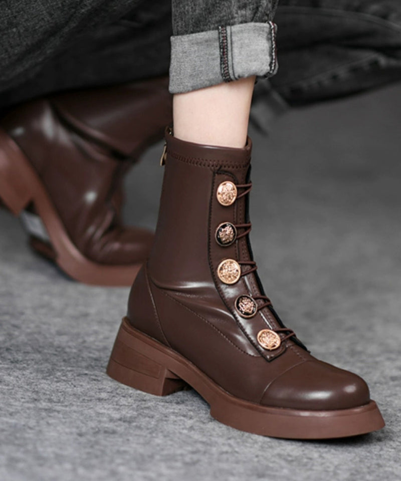 European and American Style Brown Splicing Chunky Boots
