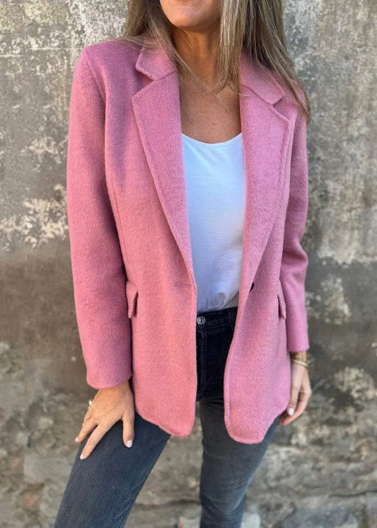 New Pink Lapel Button Down Woolen Suit Coat Autumn