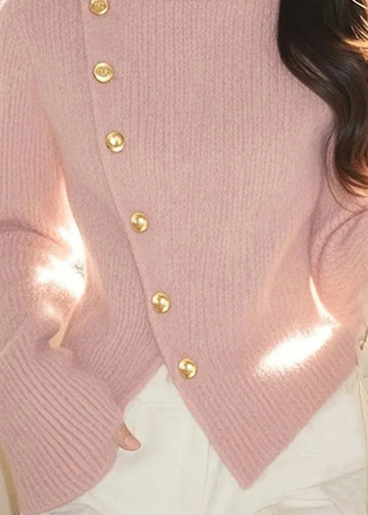 Pink Turtleneck Cotton Knit Sweater Tops Spring