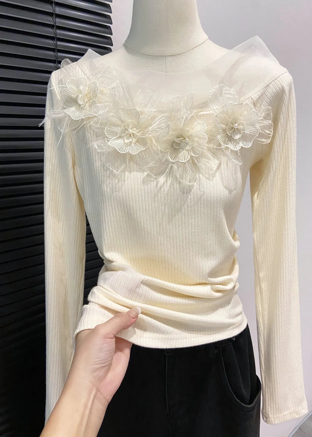 Diy Yellow Cold Shoulder Decorated Cotton Shirts Fall