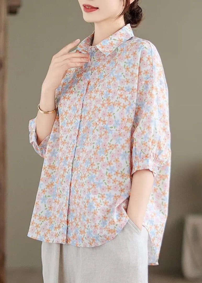 Pink Print Cotton Shirts Oversized Half Sleeve
