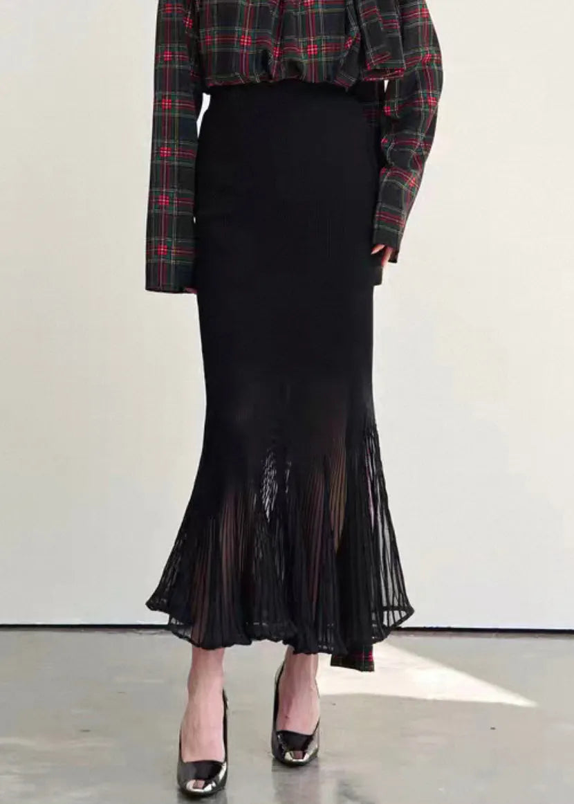 Slim Fit Black Wrinkled High Waist Chiffon Skirts Summer