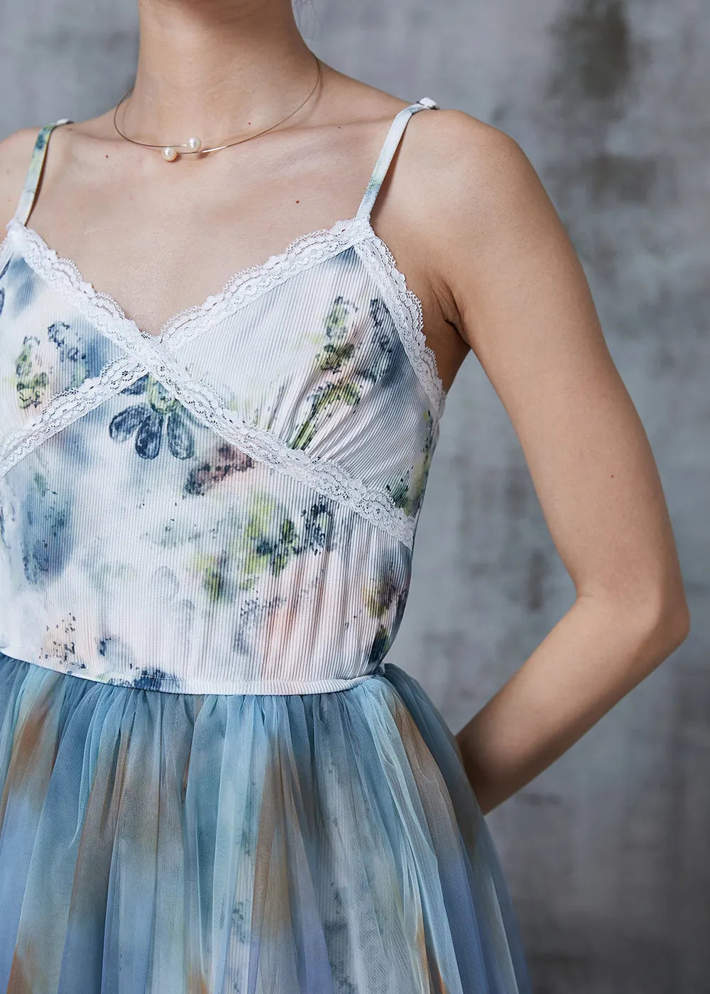 Blue Tie Dye Exra Large Hem Tulle Cami Dresses Summer