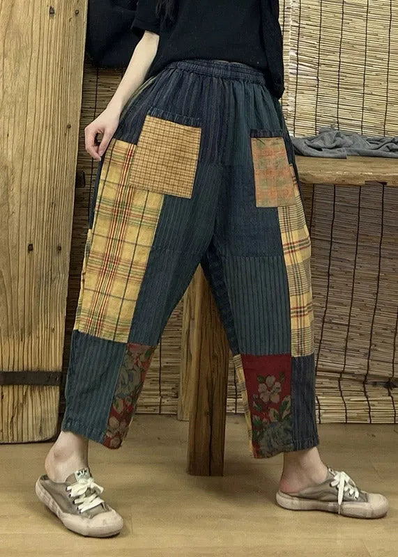 Print Patchwork Plaid Old Beam Pants Summer