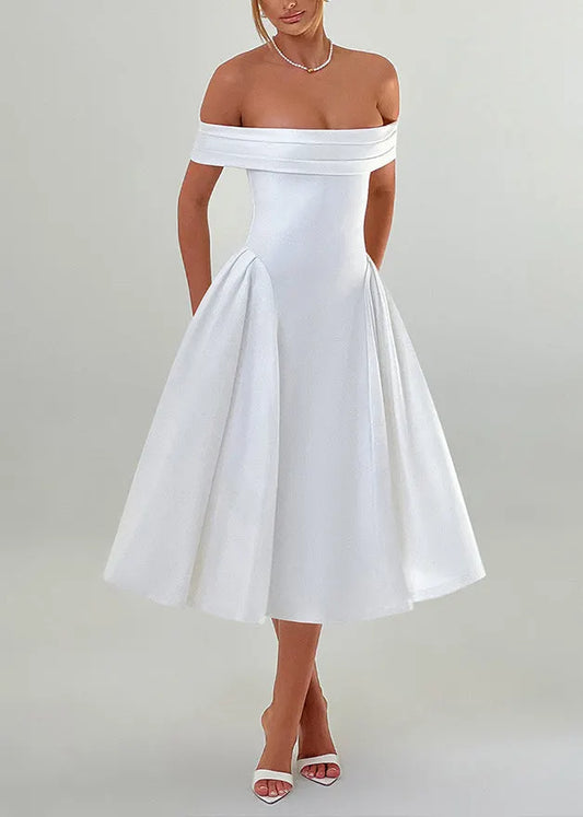 Summer White One Collar Strapless Dress