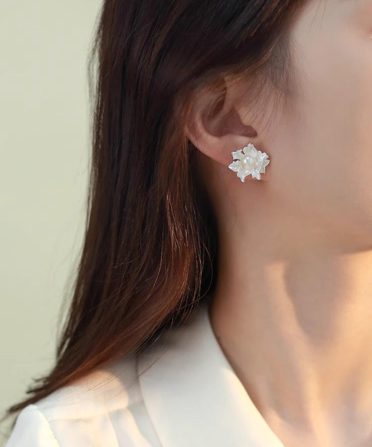 Fine White Alloy Asymmetrical Pearl Stud Earrings