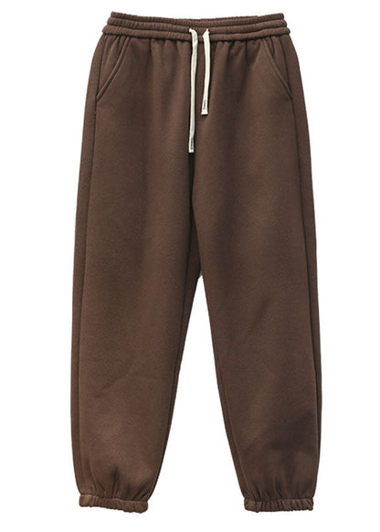 Chocolate Elastic Waist Oversized Warm Fleece Pants Winter