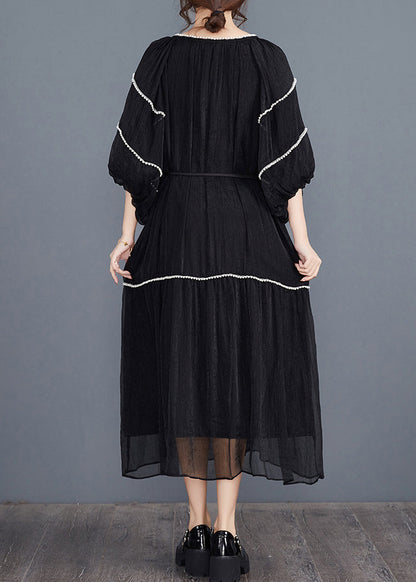 Black Nail Bead Long Dresses Half Sleeve