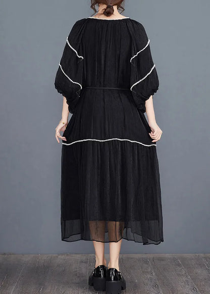Black Nail Bead Long Dresses Half Sleeve