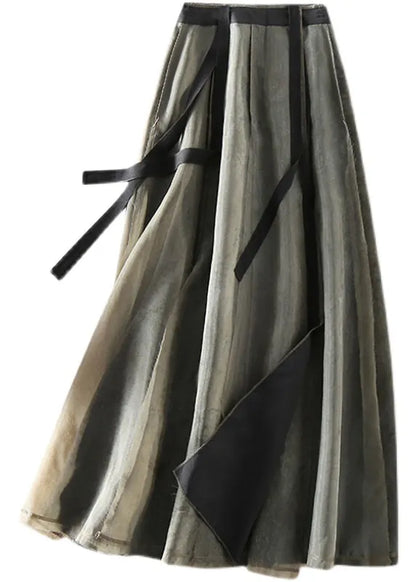 Modern Black Green Retro Asymmetrical Patchwork Skirts Spring