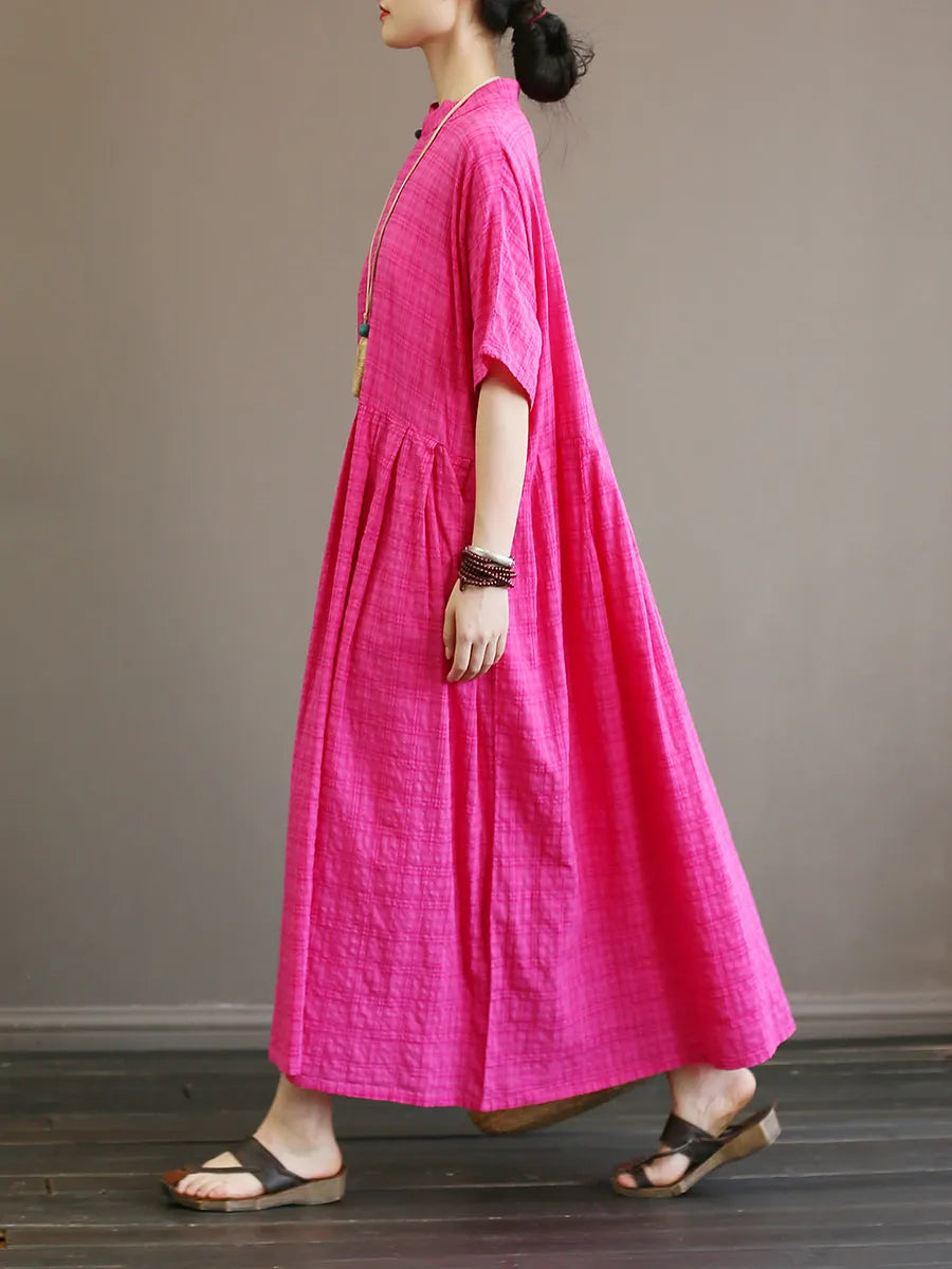 Pleated Plaid Chinese Style Dress