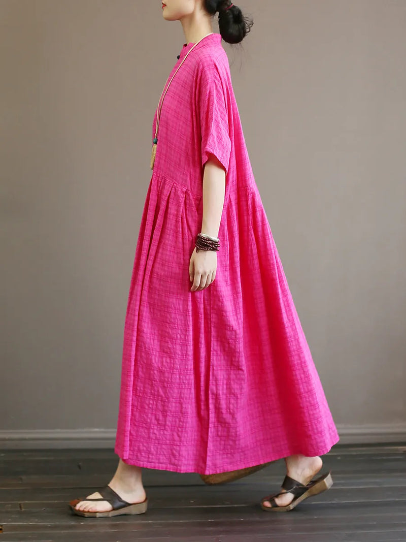 Pleated Plaid Chinese Style Dress