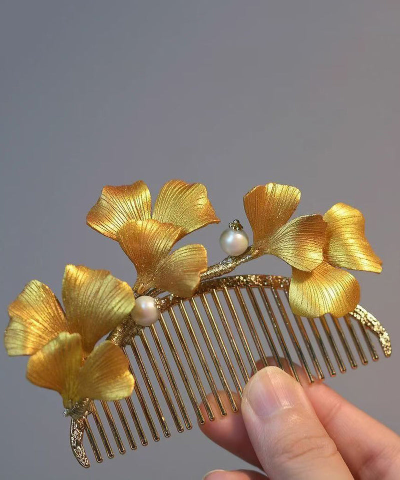 Yellow Sterling Silver Overgild Ginkgo Leaf Hairpin