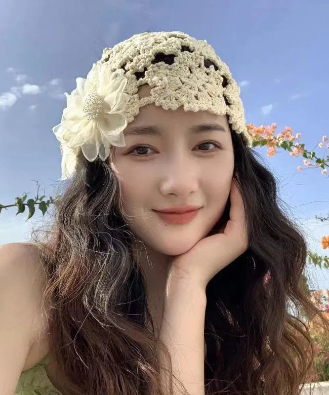 Handmade Beige Hollow Out Knit Bonnie Hat