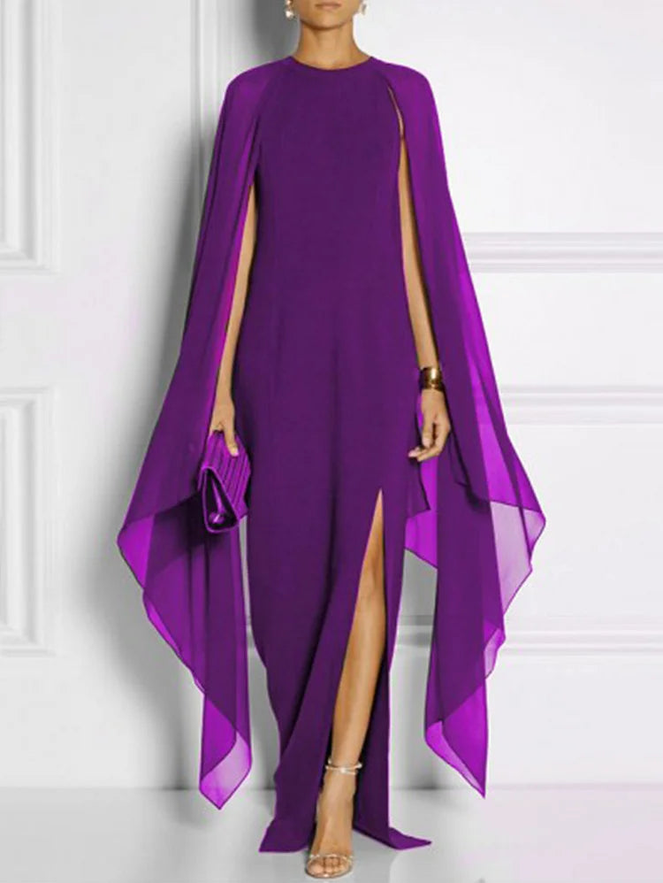 Thigh Split Hem Cloak Sleeve Maxi Dress