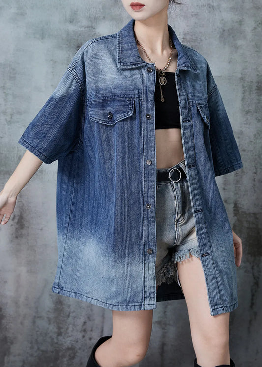 Gradient Blue Oversized Denim Shirt Summer
