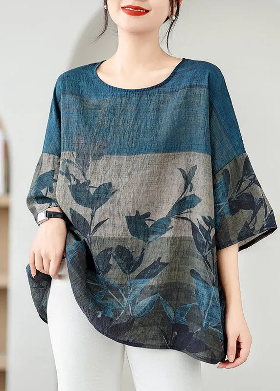 Handmade Colorblock O-neck Print Cozy Top Summer