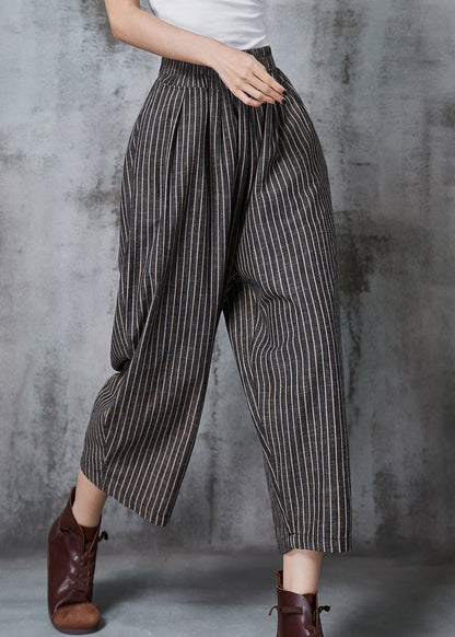 Dull Grey Oversized Striped Linen Harem Pants Summer