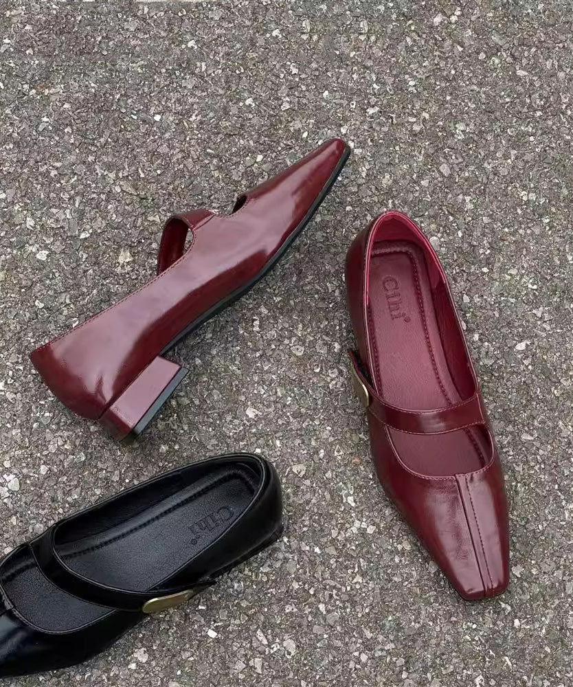 Black Buckle Strap Splicing Faux Leather Chunky Shoes