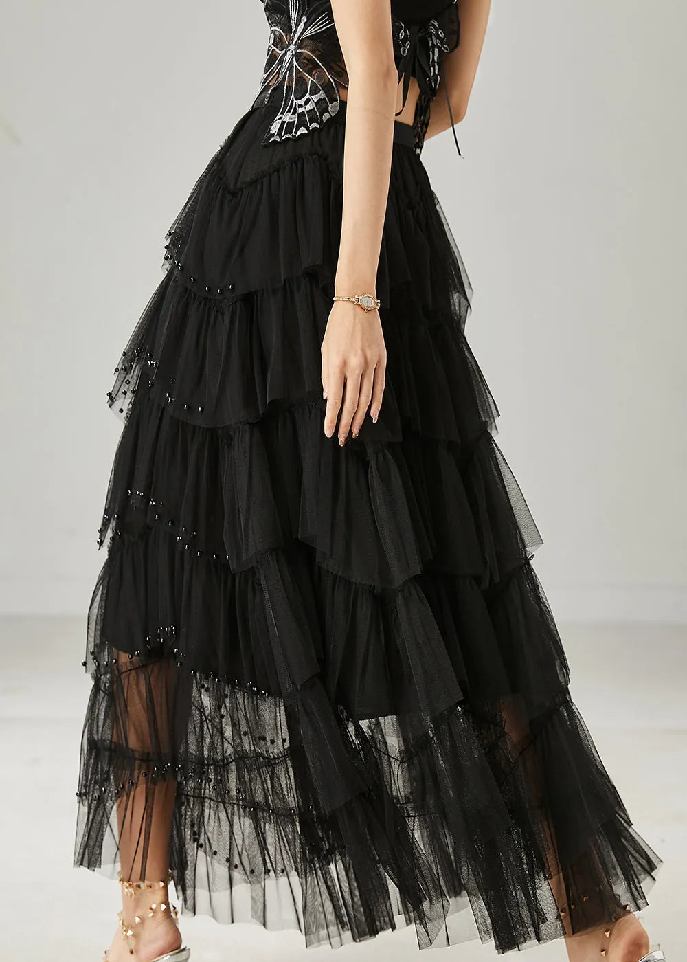 Black Layered Tulle a Line Skirt Exra Large Hem Summer