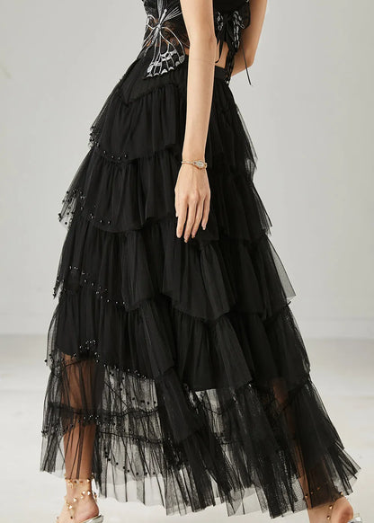 Black Layered Tulle a Line Skirt Exra Large Hem Summer