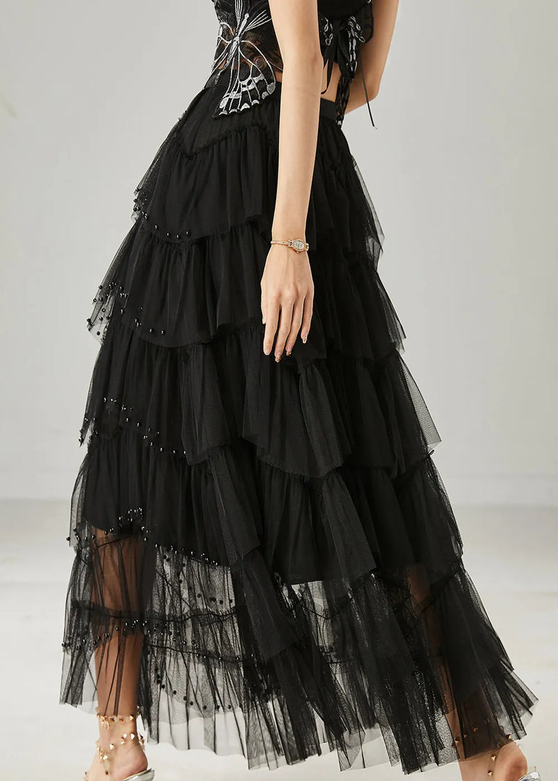 Black Layered Tulle a Line Skirt Exra Large Hem Summer