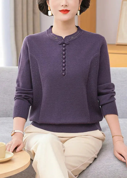 Loose Pink Zircon Chinese Button Knit Sweaters Winter