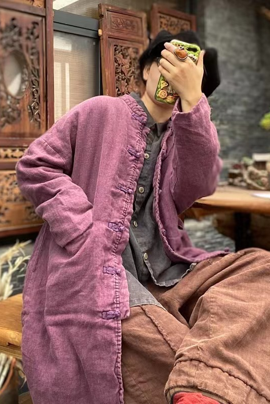 Purple Distressed Linen Cotton Jacket