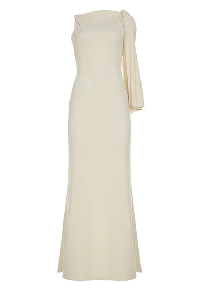 European and American Style White Slash Neck Lace Up Slim Fit Long Dresses