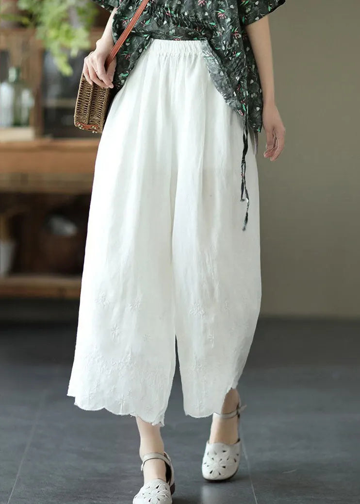 White High Waist Linen Wide Leg Pants Summer