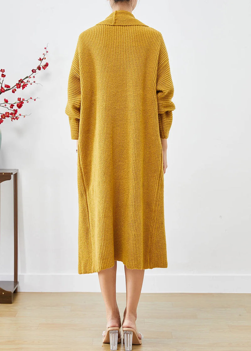Yellow Warm Knit Long Cardigans Oversized Winter