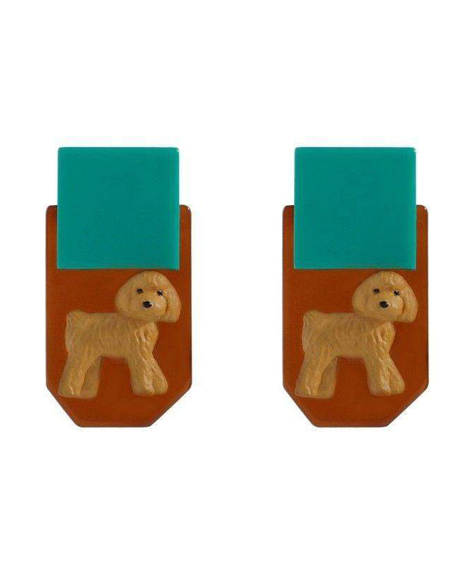 Colorblock Acrylic Resin Teddy Dog Stud Earrings