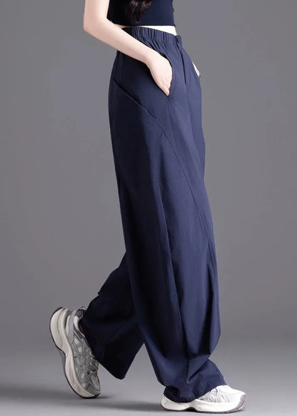 Navy Oversized Patchwork Pockets Harem Pants Spring