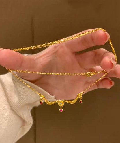 Chinese Style Gold Copper Zircon Aladdin's Lamp Pendant Necklace