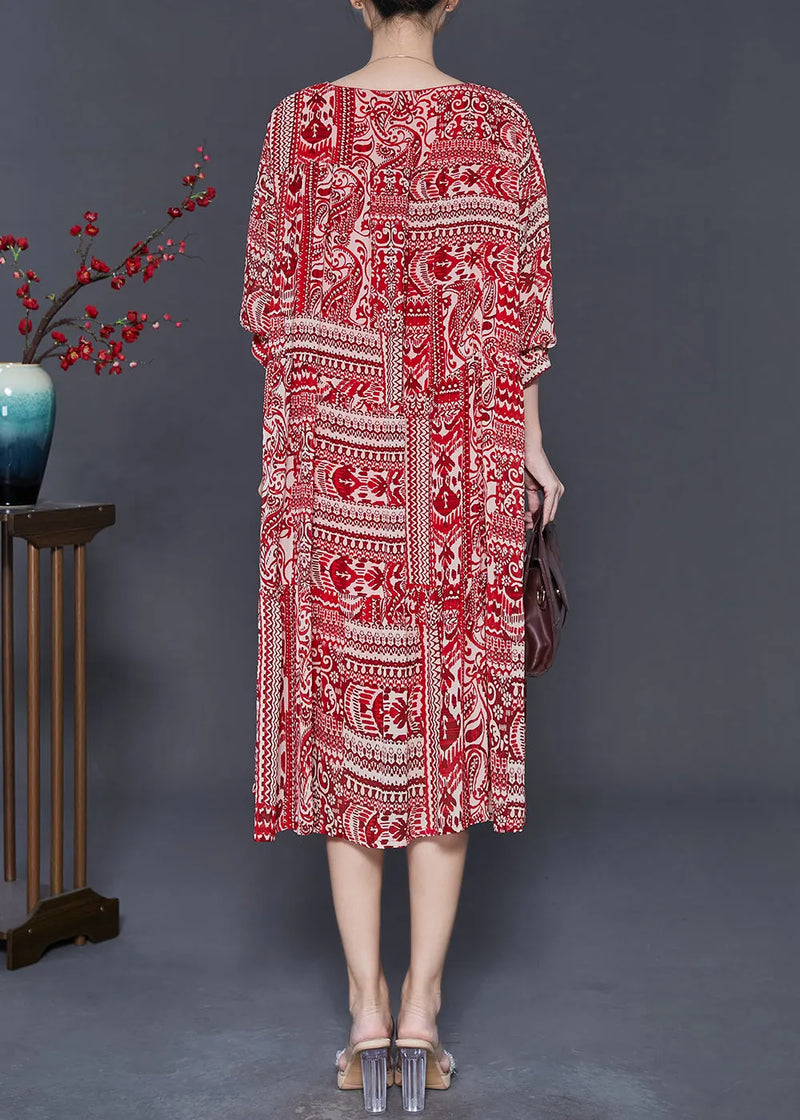 Red Oversized Print Chiffon Robe Dresses Fall