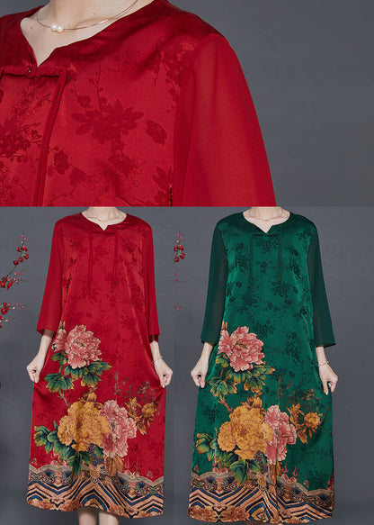 Green Silk Holiday Dress Tasseled Chinese Button Summer
