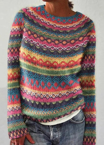 Italian Light Purple O Neck Print Knit Sweaters Fall