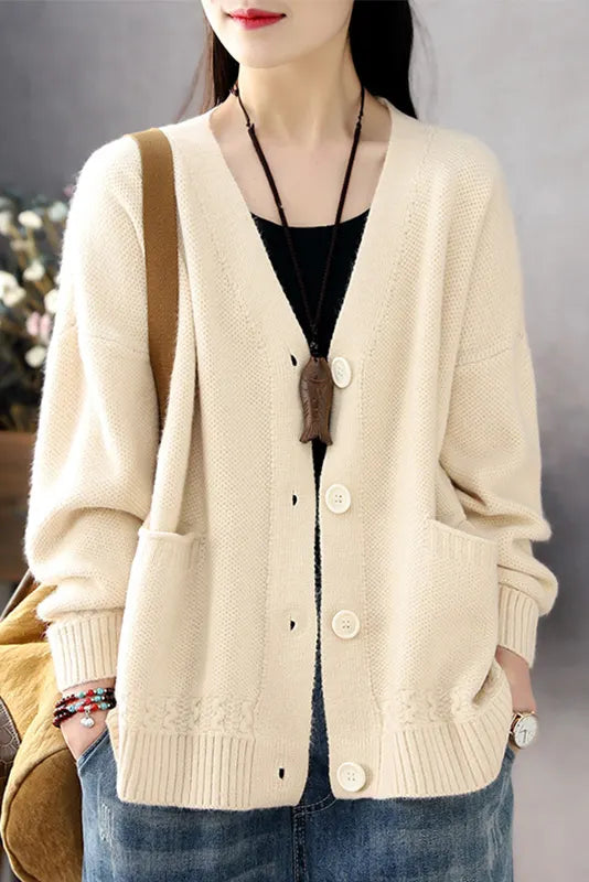 Fall Color Sweater Loose V-neck Sweater Coat