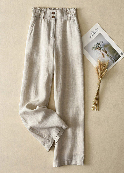 Purple High Waist Button Linen Straigh Pants Summer