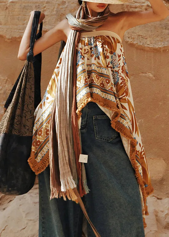 Asymmetrical Print Cotton Tops or Skirts Sleeveless