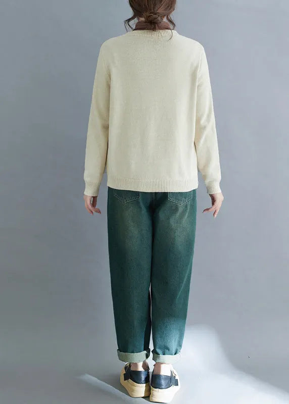 Handmade Beige Embroideried Knit Cardigan Winter