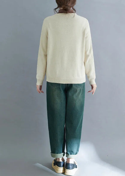 Handmade Beige Embroideried Knit Cardigan Winter