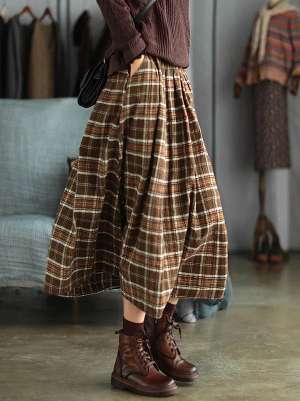 Artistic Retro Plaid A-line Skirt Spring