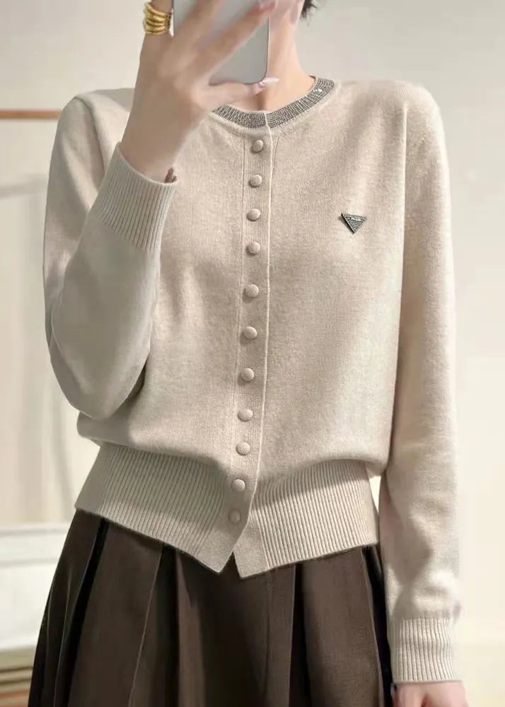 Slim Fit Purple O Neck Button Knit Coats Winter
