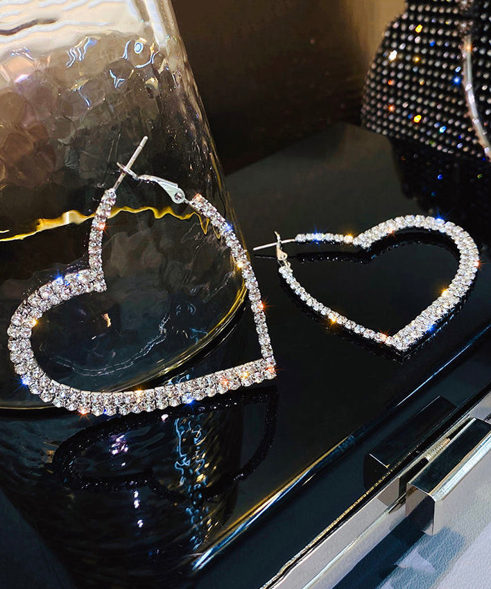Silk Sterling Silver Alloy Zircon Love Hoop Earrings